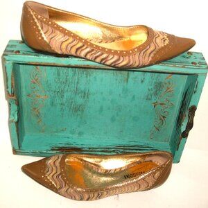 Missoni Italy Caramel& Gold Leather Pointy Pumps w Missoni Textile